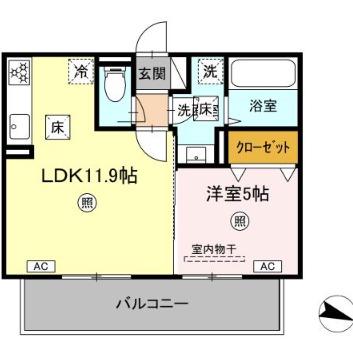 アテリア伍番館(1LDK/2階)の間取り写真