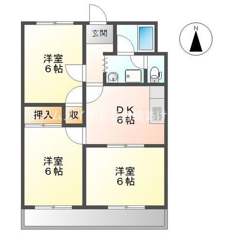 ブルーリボンB棟(3DK/2階)の間取り写真