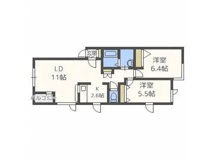 カーサ・ファミリア白石(2LDK/1階)の間取り写真