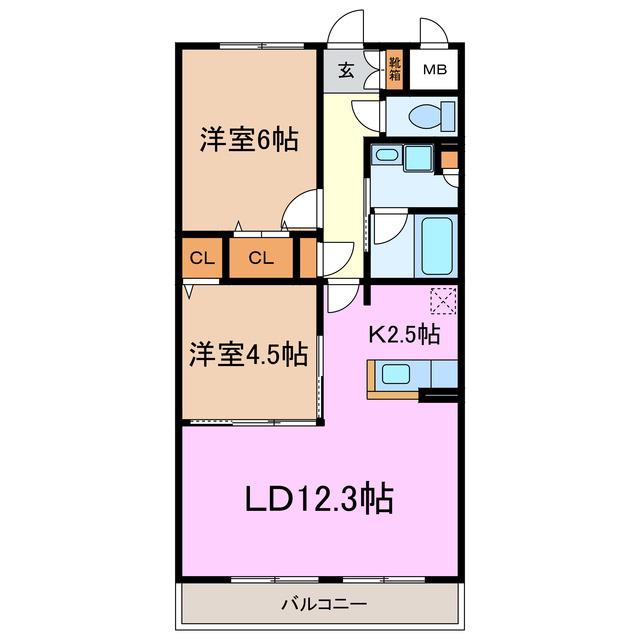 フェリーチェI(2LDK/2階)の間取り写真