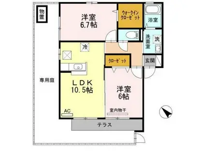 リッツハウスB棟(2LDK/1階)の間取り写真