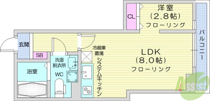 CRESCENT 台原(1LDK/1階)の間取り写真