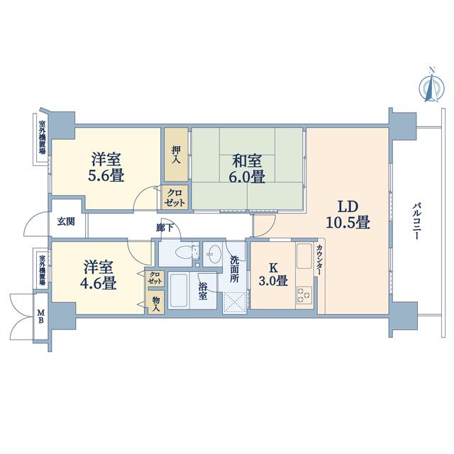 ベルパーク住道D棟(3LDK/7階)の間取り写真