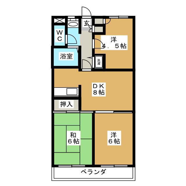 カザリヤマンションB(3DK/4階)の間取り写真