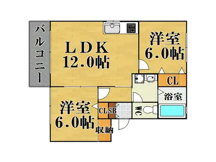 リベルタ篠原(2LDK/2階)の間取り写真