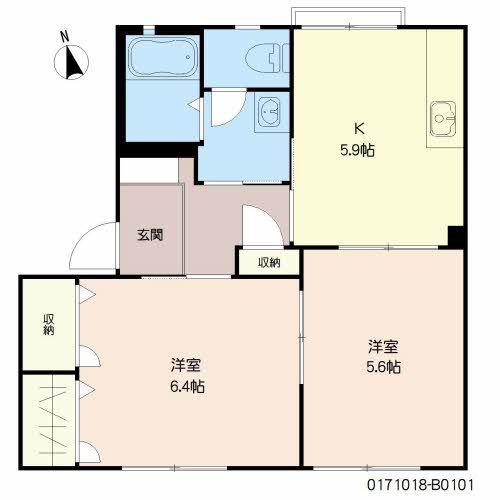 メゾンフリージアB棟(2K/1階)の間取り写真