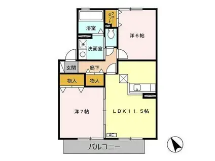 HEIGHTS D(2LDK/1階)の間取り写真