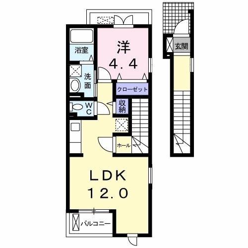 多摩都市モノレール 砂川七番駅 徒歩5分 2階建 築17年(1LDK/2階)の間取り写真