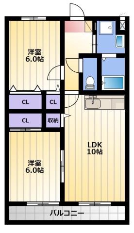 マンション紫雲D(2LDK/3階)の間取り写真