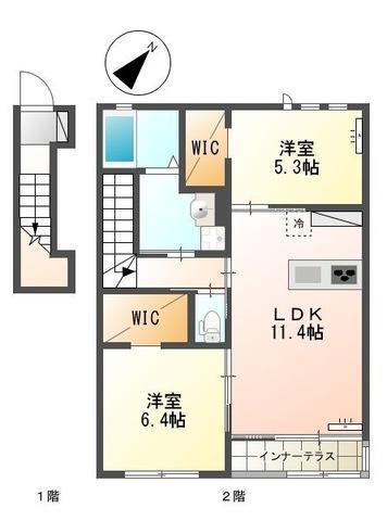 ラフィーネA(2LDK/2階)の間取り写真