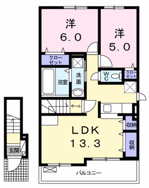 メゾンブローテ F棟(2LDK/2階)の間取り写真