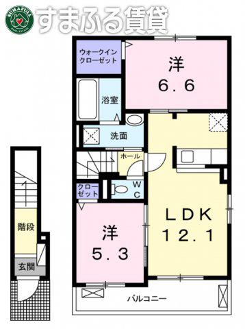 リメインII(2LDK/2階)の間取り写真