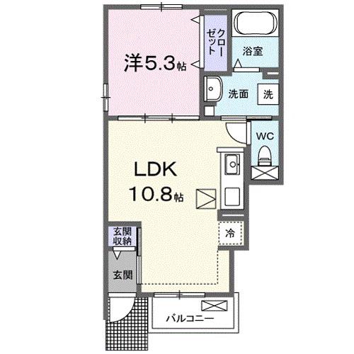 CASAかしば(1LDK/1階)の間取り写真