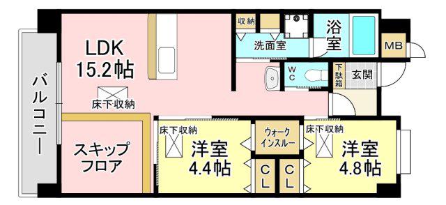 レブリアント折尾(2LDK/3階)の間取り写真
