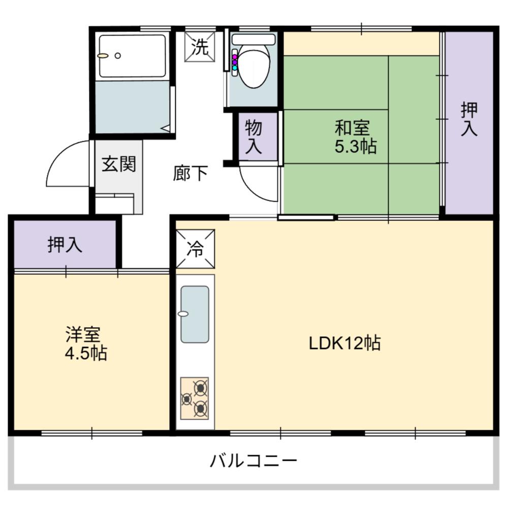 芝山団地(2LDK/4階)の間取り写真