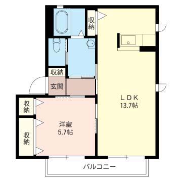 WISTERIA(1LDK/2階)の間取り写真