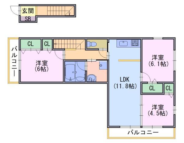 クオーレ東向日(3LDK/2階)の間取り写真