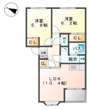 コーポラフォーレA棟(2LDK/2階)の間取り写真