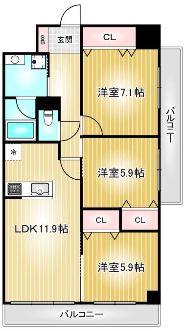 インプルーブ金山(3LDK/6階)の間取り写真