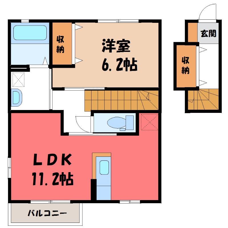 アネックス古河 C棟(1LDK/2階)の間取り写真