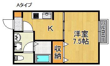 シェルズレイク日根野A・B・C棟(ワンルーム/2階)の間取り写真