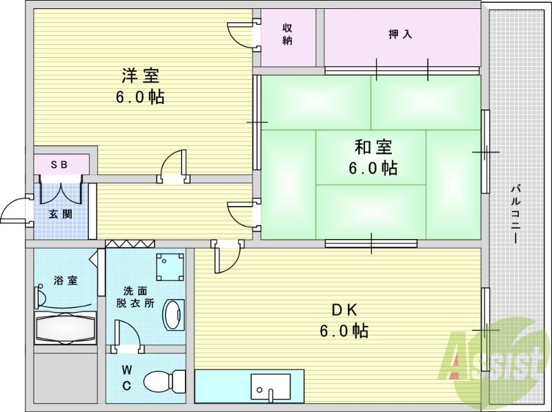 プレアール吹田サウス(2DK/3階)の間取り写真