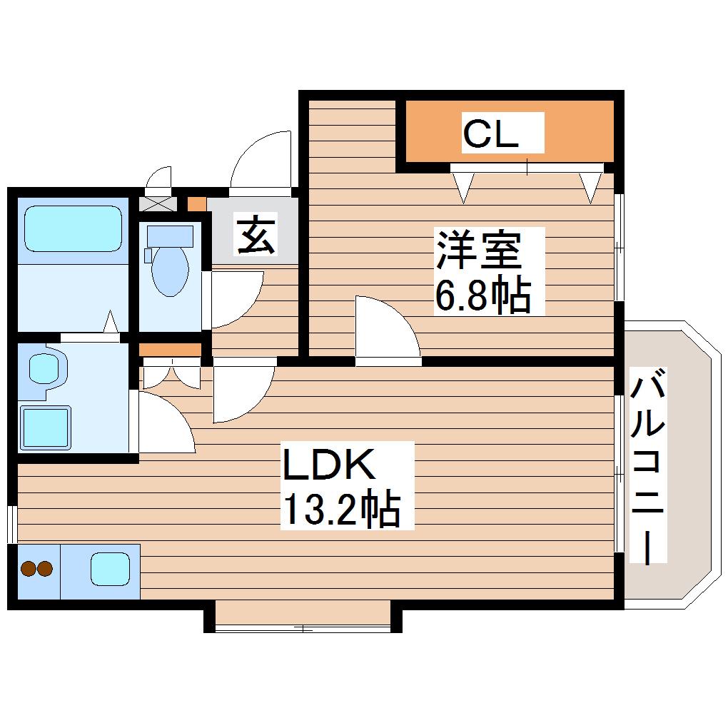 けやきヒルズ北仙台(1LDK/2階)の間取り写真