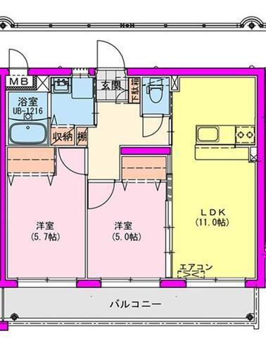 都城市中町マンション(2LDK/1階)の間取り写真