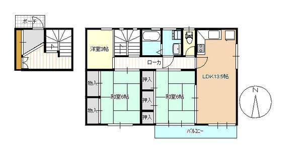 竹田貸室(2LDK/2階)の間取り写真