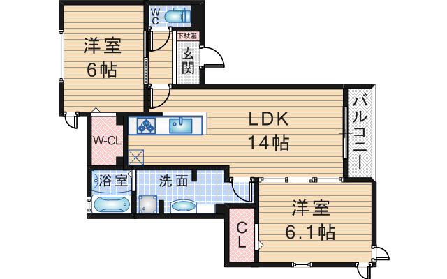 ラメゾンドボヌールB(2LDK/1階)の間取り写真