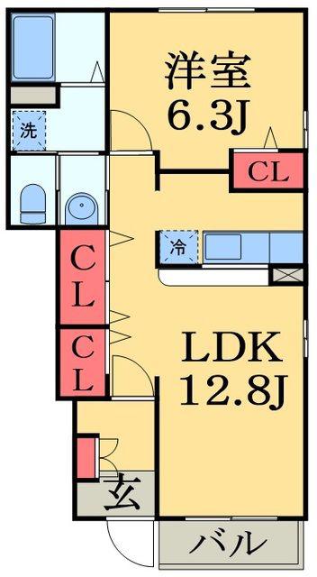 コモディダC(1LDK/1階)の間取り写真