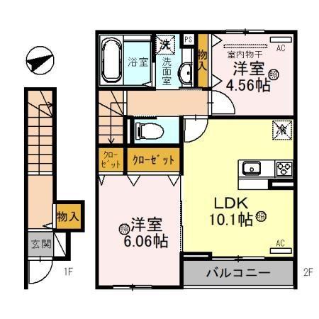 秀豊4号館 立入町(2LDK/2階)の間取り写真