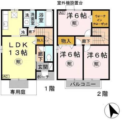 アンソレイエB(3LDK/1階)の間取り写真