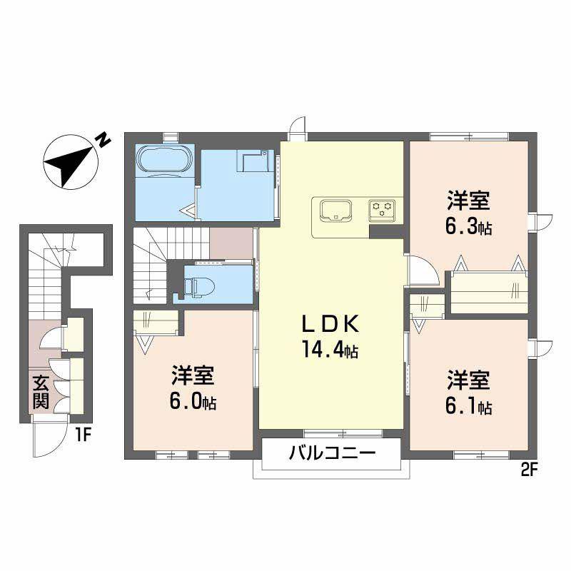 K・カーサクラール A棟(3LDK/2階)の間取り写真
