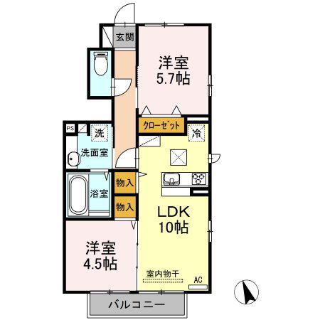 ハナミズキ(2LDK/1階)の間取り写真