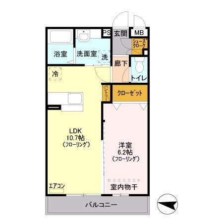 プリムヴェール(1LDK/2階)の間取り写真