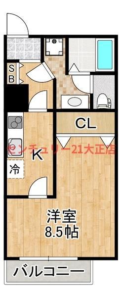 シャトー弁天参番館(1K/9階)の間取り写真