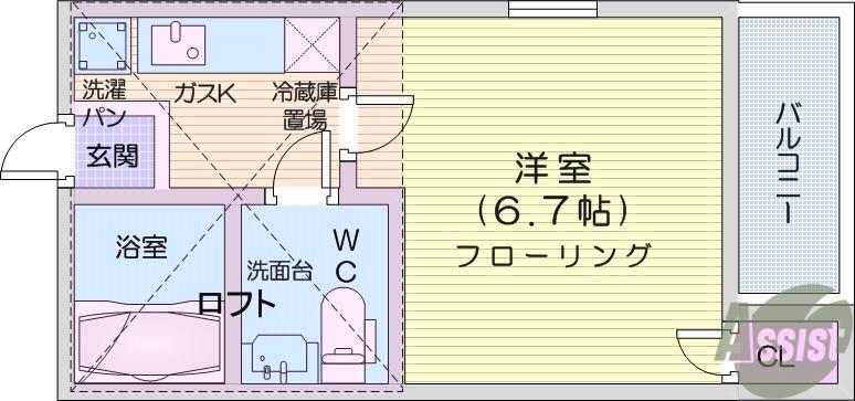 ドリームⅠ(1K/2階)の間取り写真