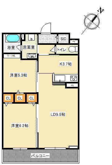 コスモ美園(2LDK/2階)の間取り写真