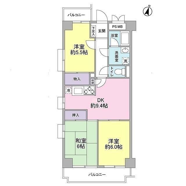 パークロード相模原(3DK/4階)の間取り写真