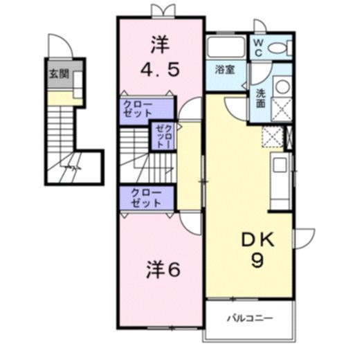 シャンホール(2DK/2階)の間取り写真