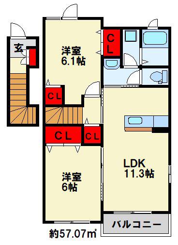 パストラル レーンB(2LDK/2階)の間取り写真
