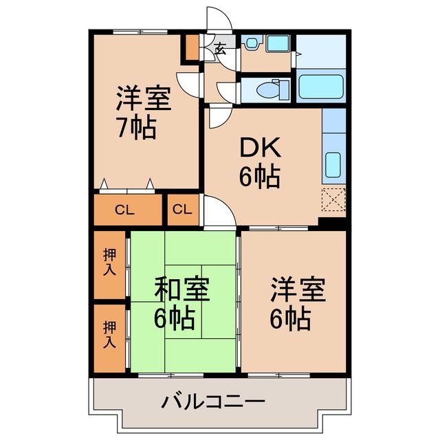 SUN・I B棟(3DK/1階)の間取り写真