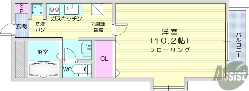 ビューハイツK(1K/1階)の間取り写真