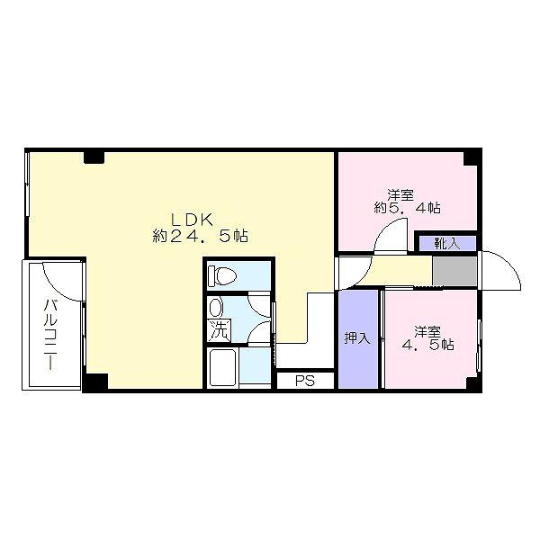 野毛山マンション(2LDK/4階)の間取り写真
