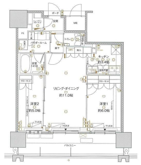 MJR熊本ゲートタワー(2LDK/7階)の間取り写真