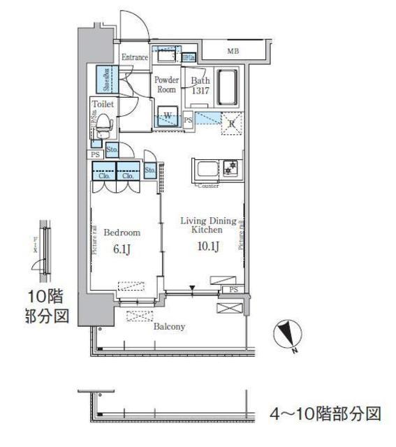 パークアクシス浅草・田原町(1LDK/9階)の間取り写真