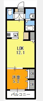 KLEIS前橋本町(1LDK/1階)の間取り写真
