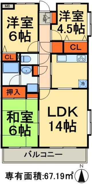 グレースレジデンス東松戸1号棟(3LDK/2階)の間取り写真