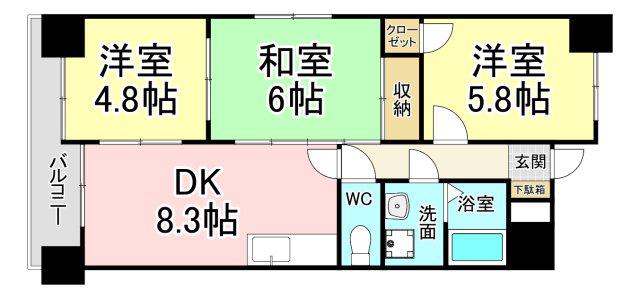 ベルヒルズ則松(3DK/7階)の間取り写真